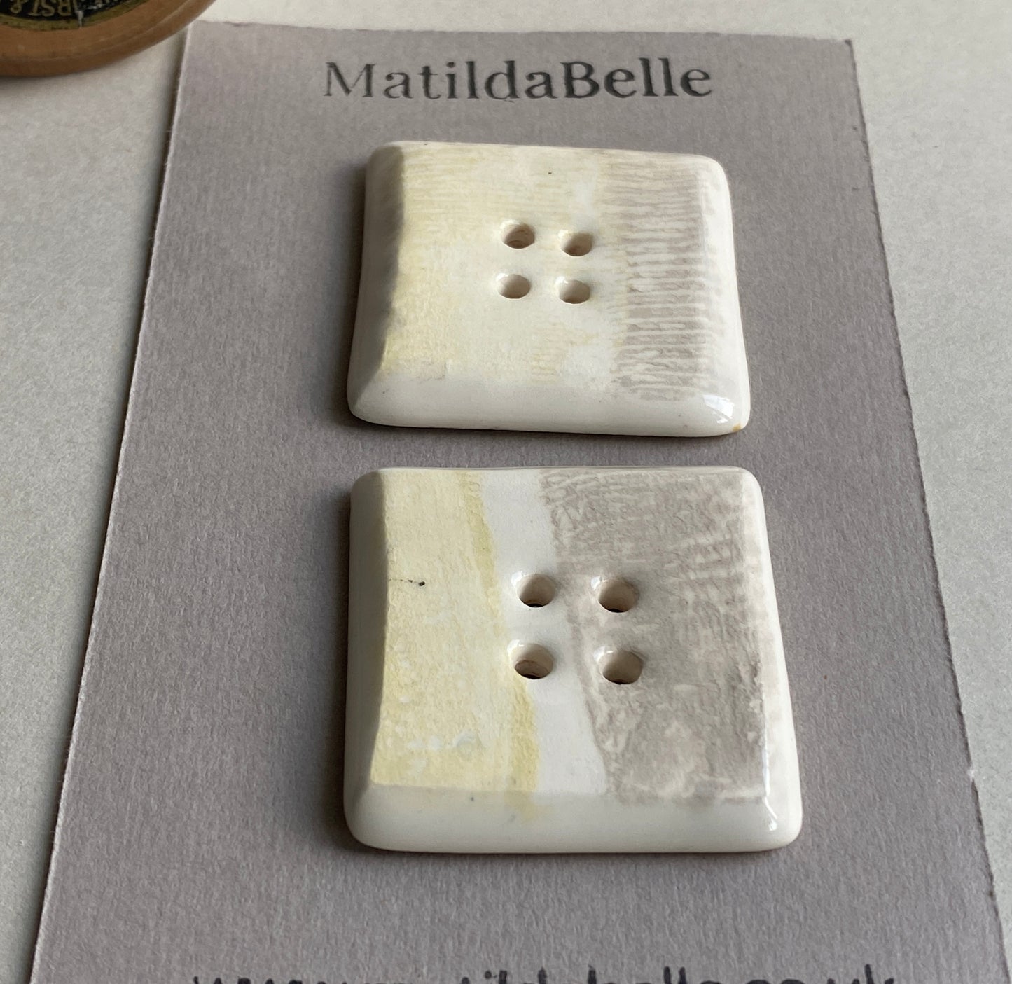 Button set of two extra large 36mm square Handmade Ceramic Buttons