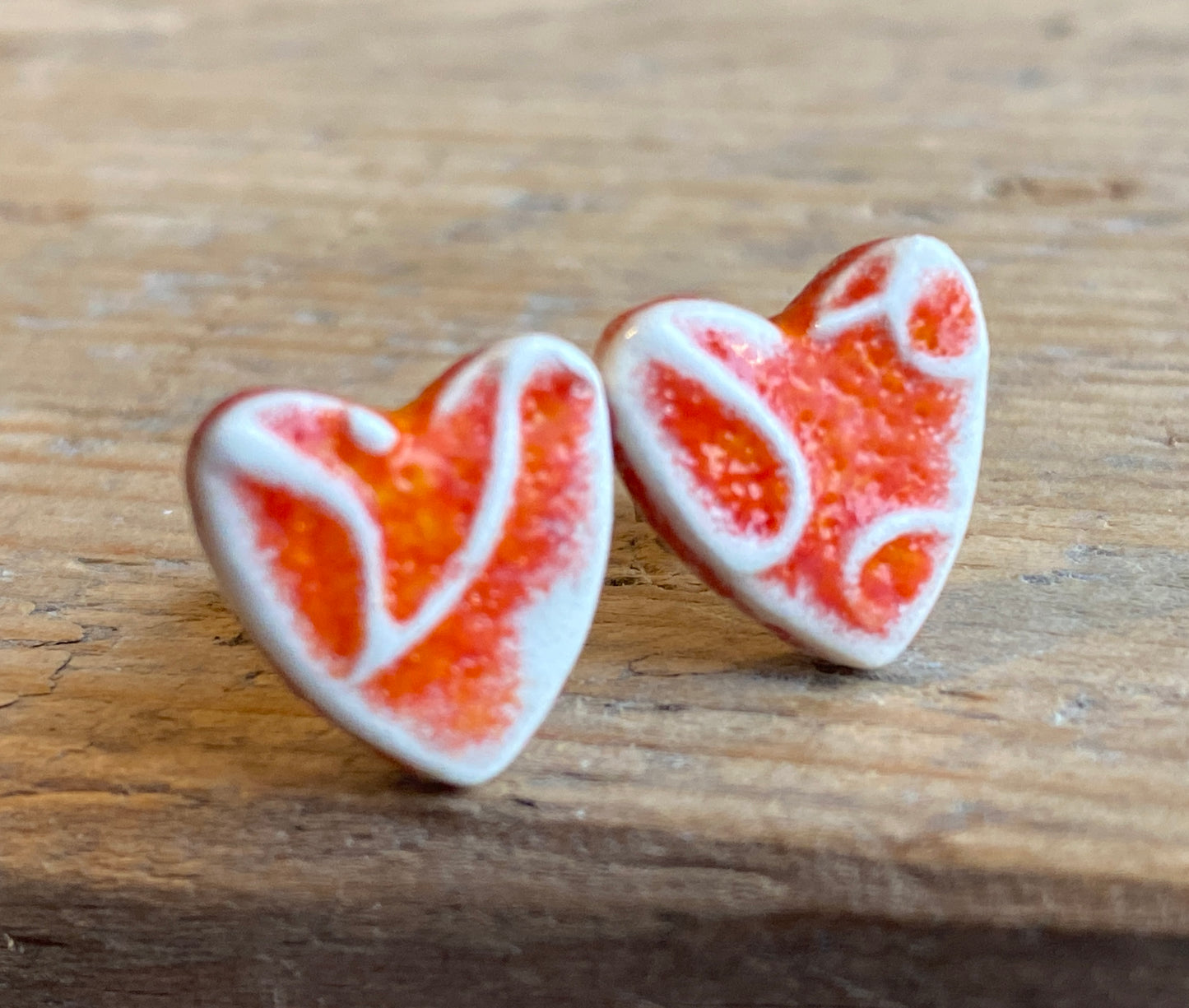 Handmade Heart stud Earrings, sterling silver, choice of colours