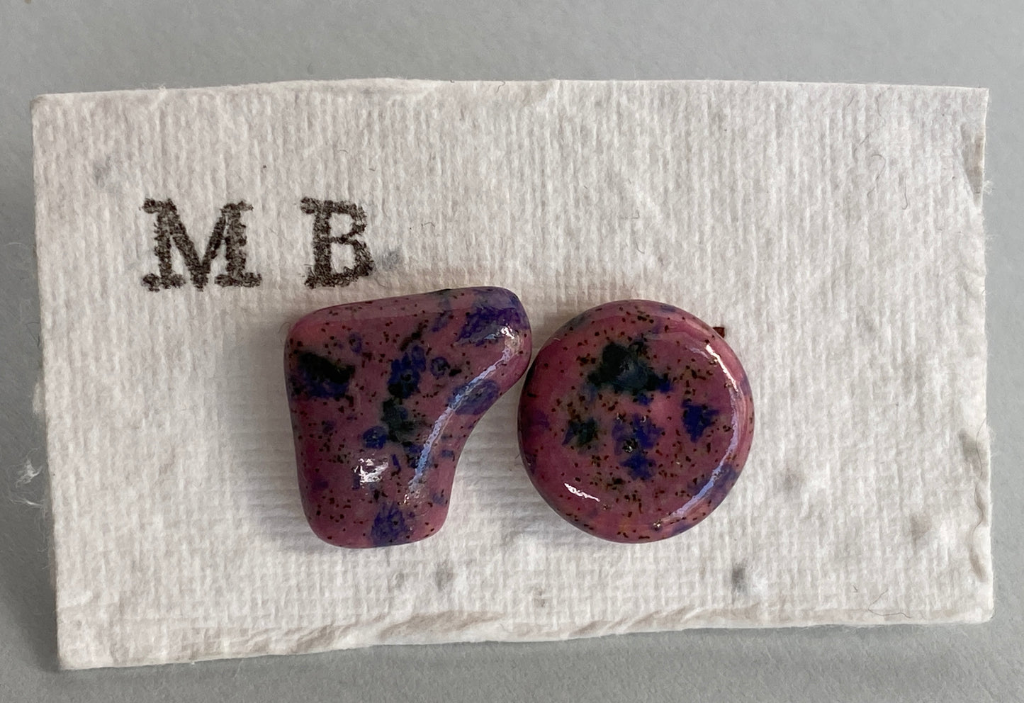 Handmade Mismatched Purple Ceramic Hypoallergenic Stud earrings P&P included
