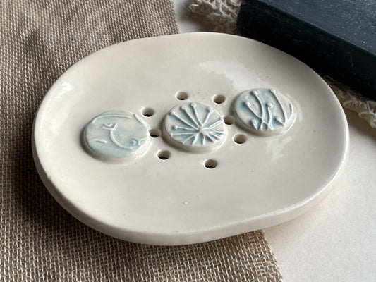 Handmade Ceramic Soap Dish with Botanical details