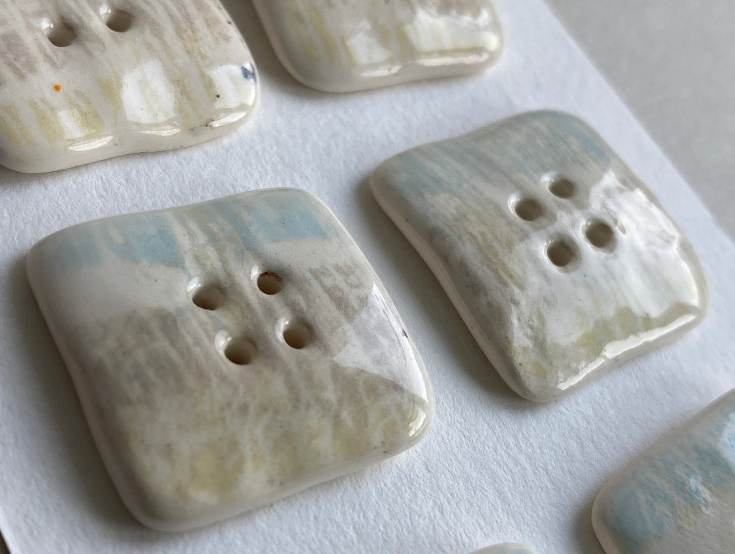Buttons set of Six Square 25mm handmade Ceramic Buttons