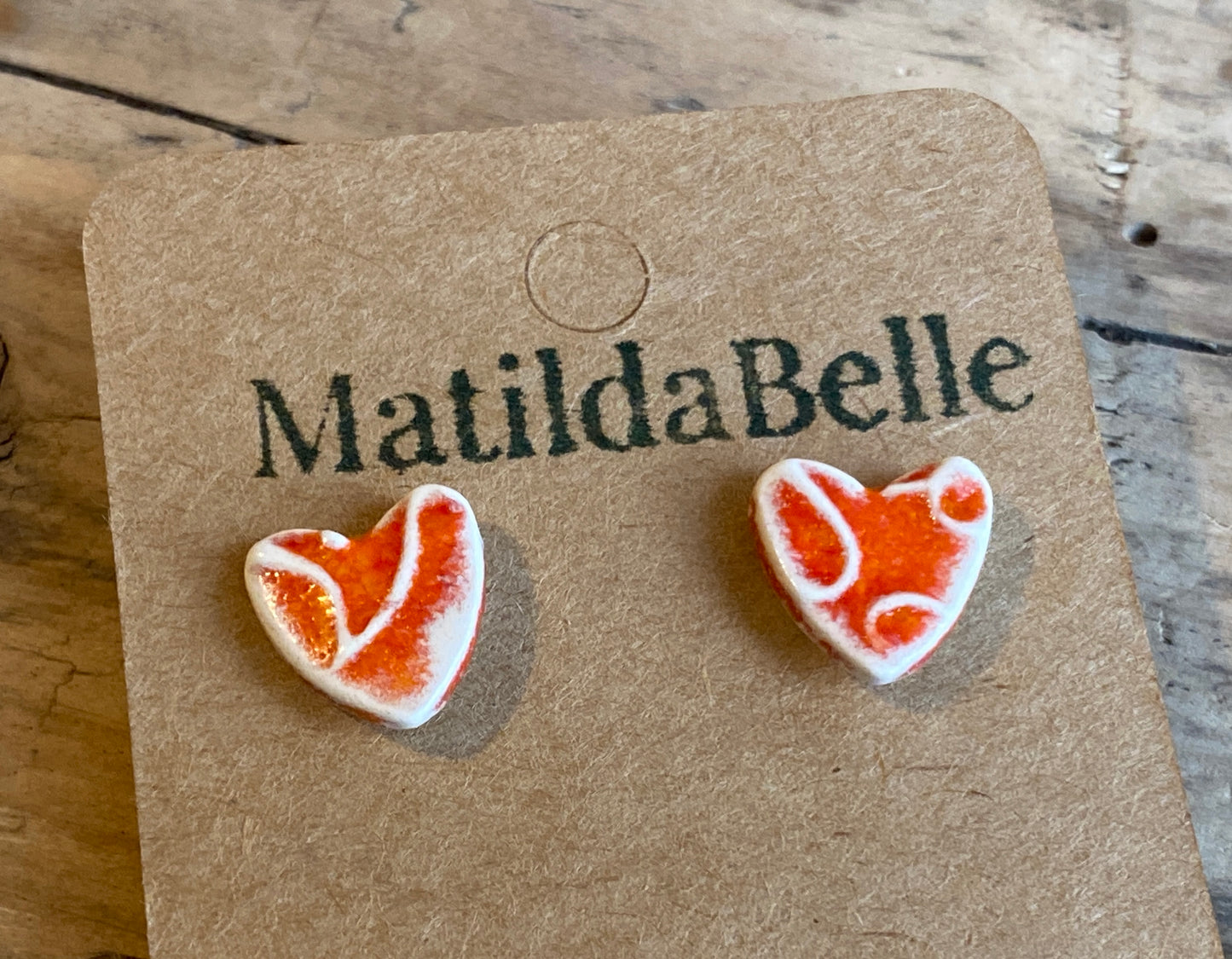 Handmade Heart stud Earrings, sterling silver, choice of colours