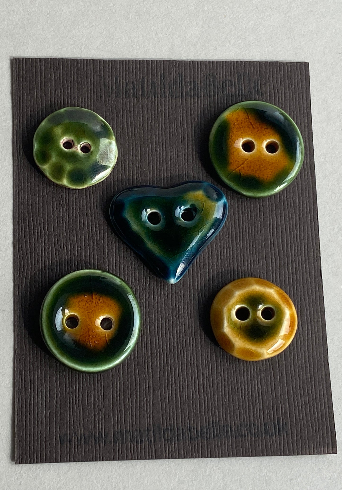 Buttons Mixed set of 5 handmade Ceramic Buttons Green mix