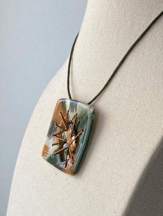 Handmade Statement Pendant Necklace with stitched Fragment