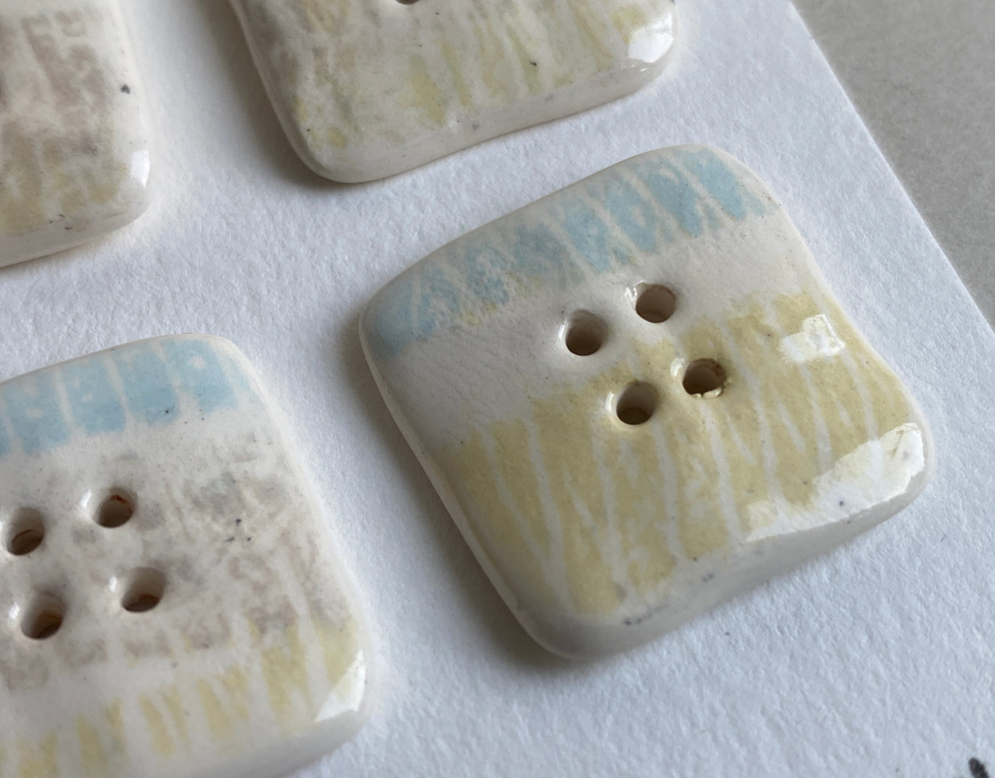 Buttons set of Six Square 25mm handmade Ceramic Buttons