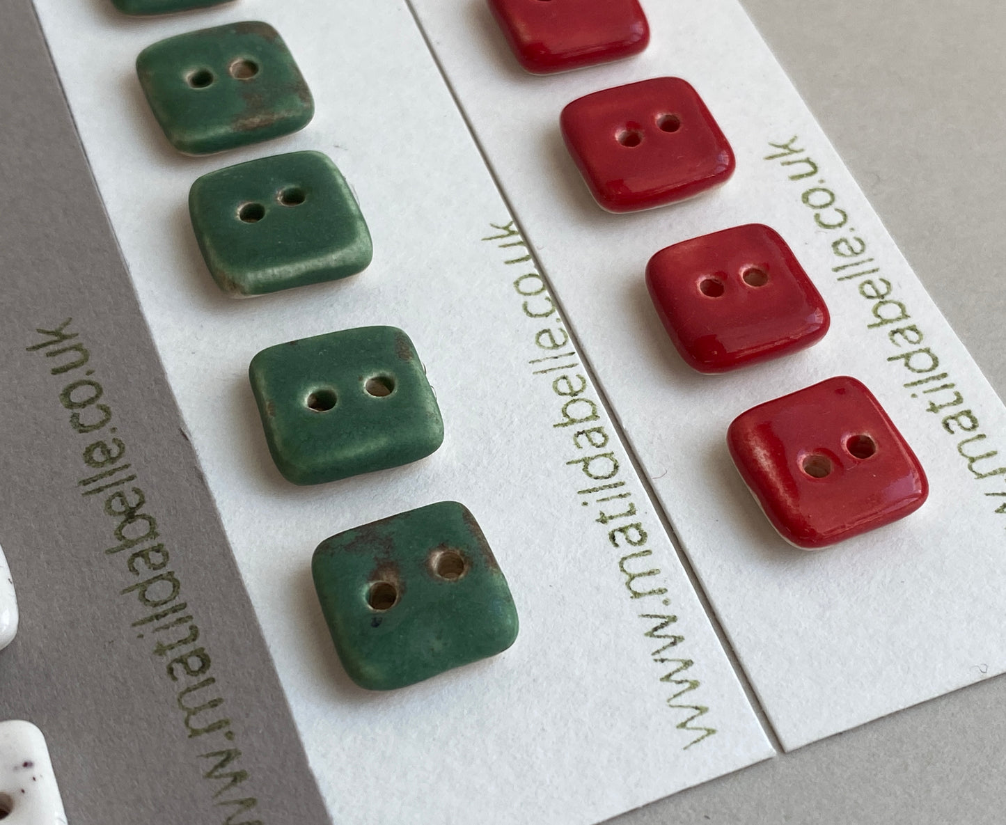 Buttons set Five Tiny Square handmade ceramic Buttons 13mm