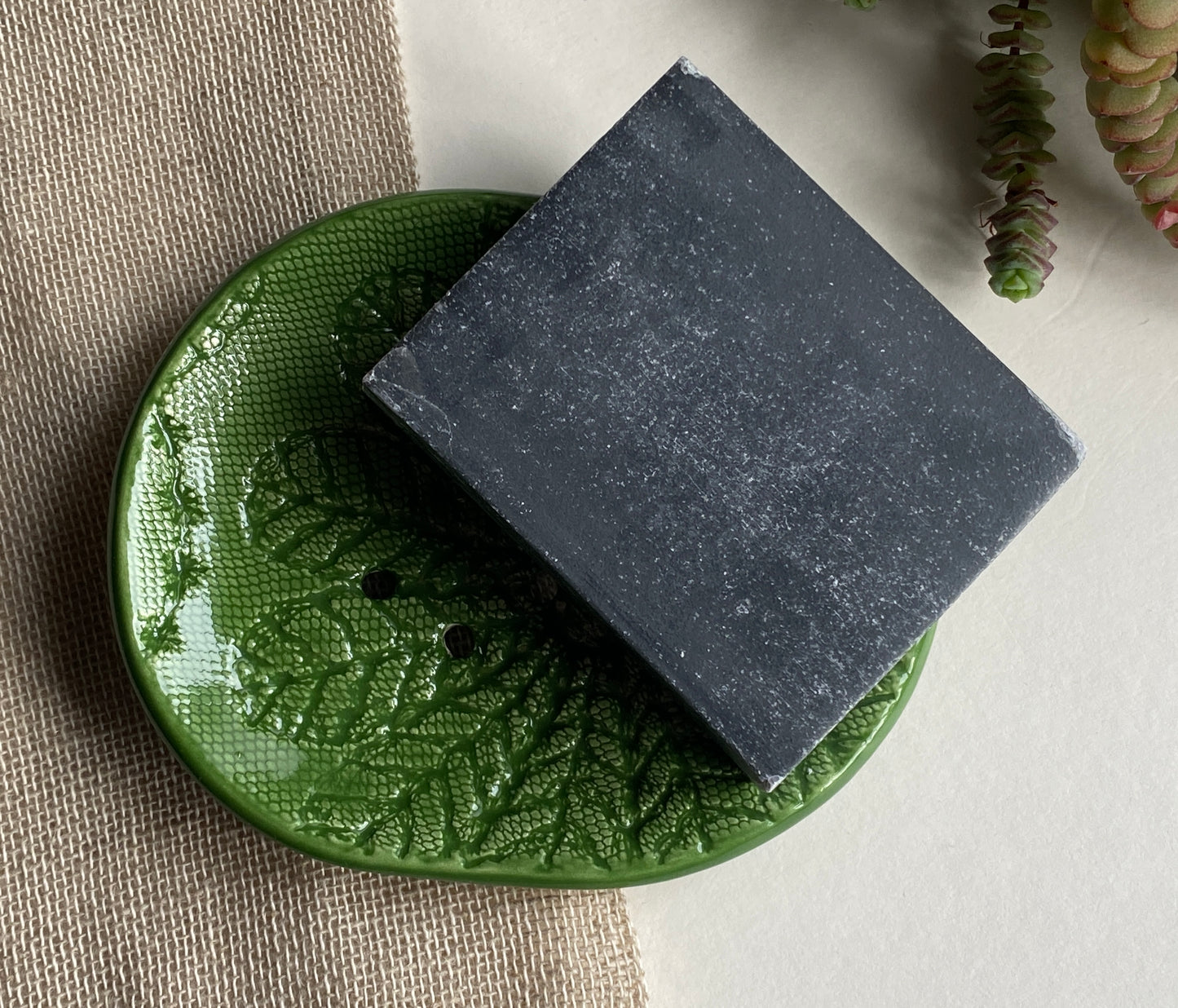 Handmade soap Dish with drainage rich green