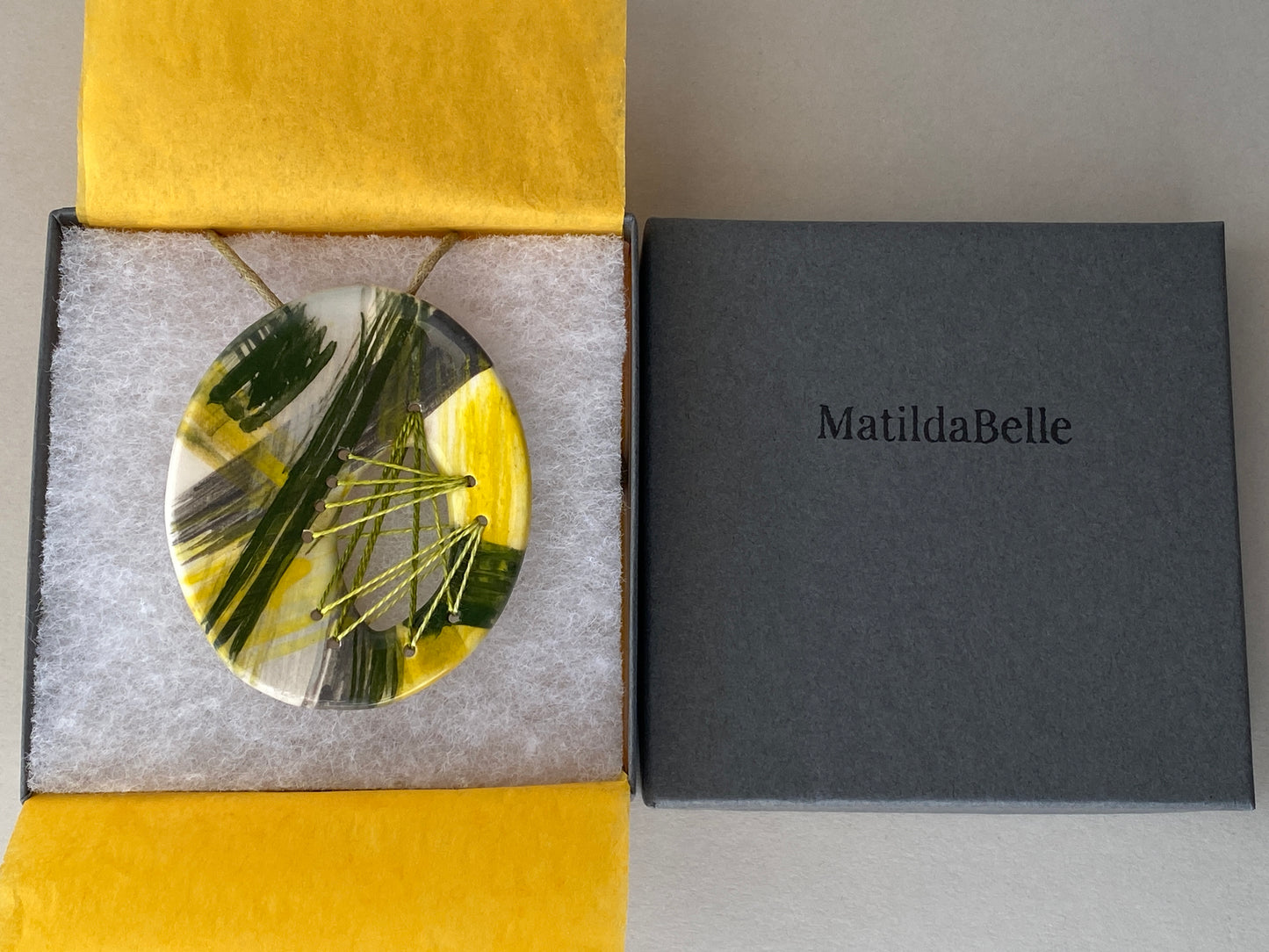 Handmade Ceramic Statement Pendant Necklace large Oval Spring Colours