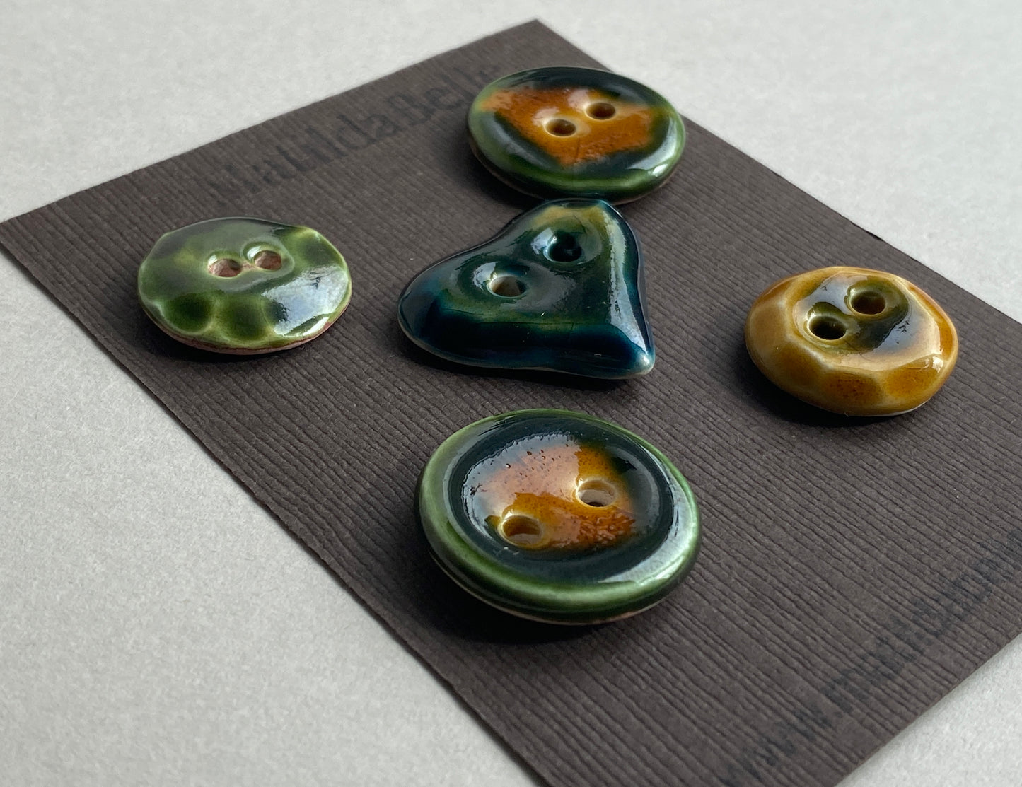 Buttons Mixed set of 5 handmade Ceramic Buttons Green mix
