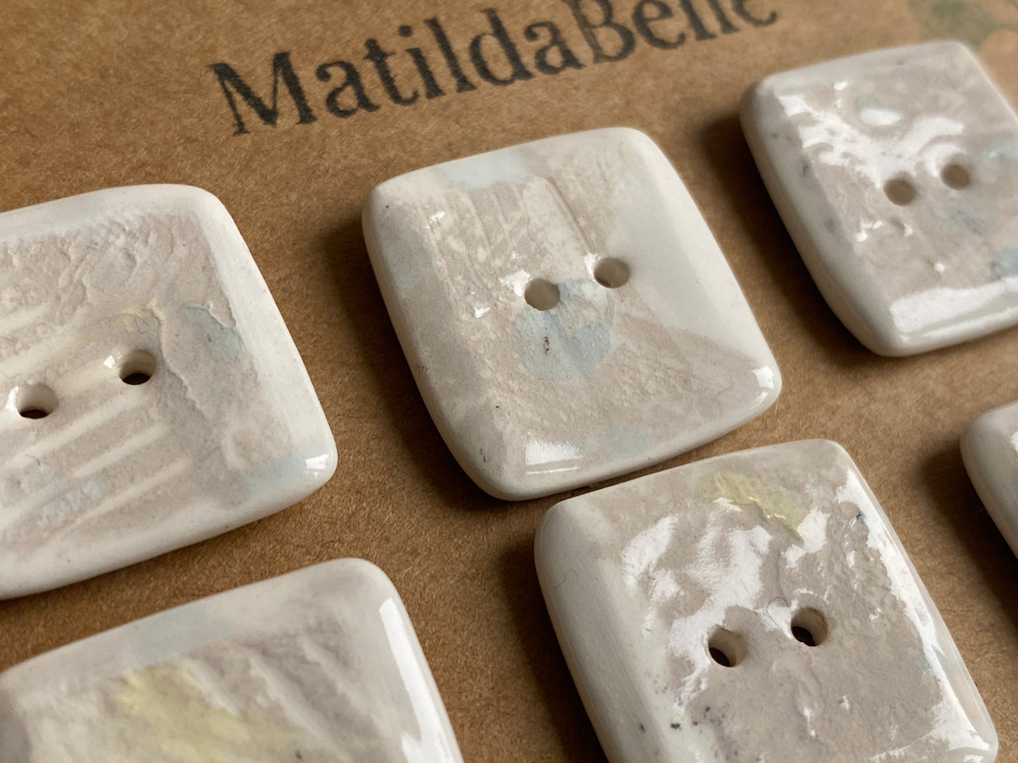 Buttons set of 9,  22mm Handmade Square Ceramic Buttons