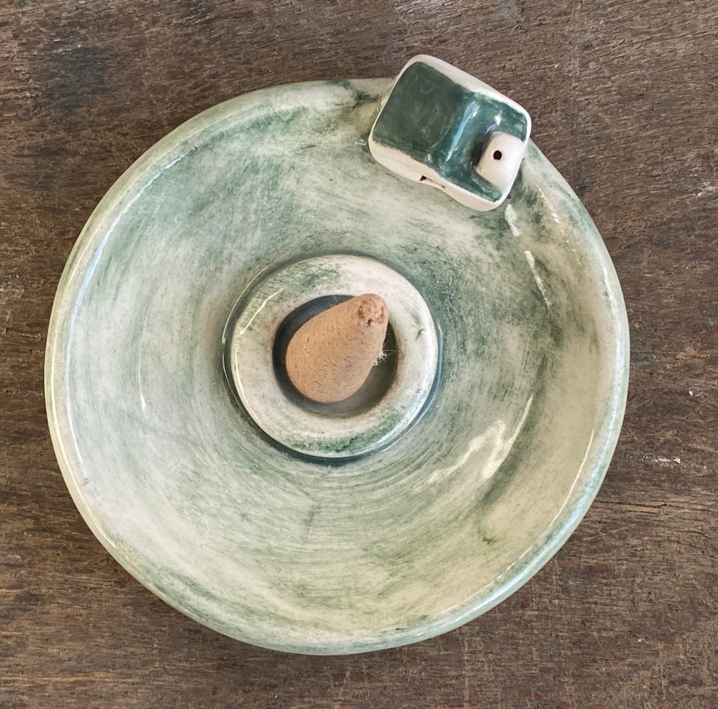 Incense cone holder with little cottage