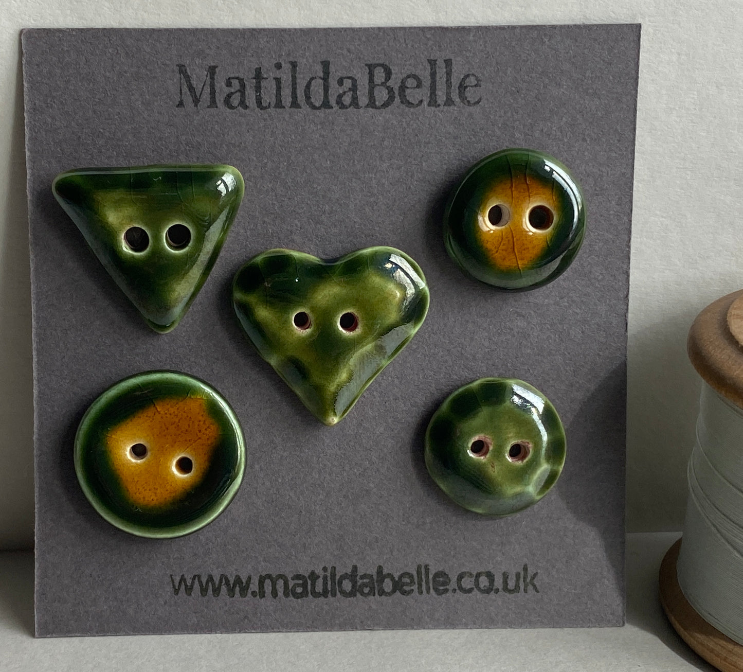Buttons Set of 5 Mixed Handmade Ceramic Buttons Green Mix