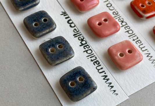 Buttons set Five Tiny Square handmade ceramic Buttons 13mm
