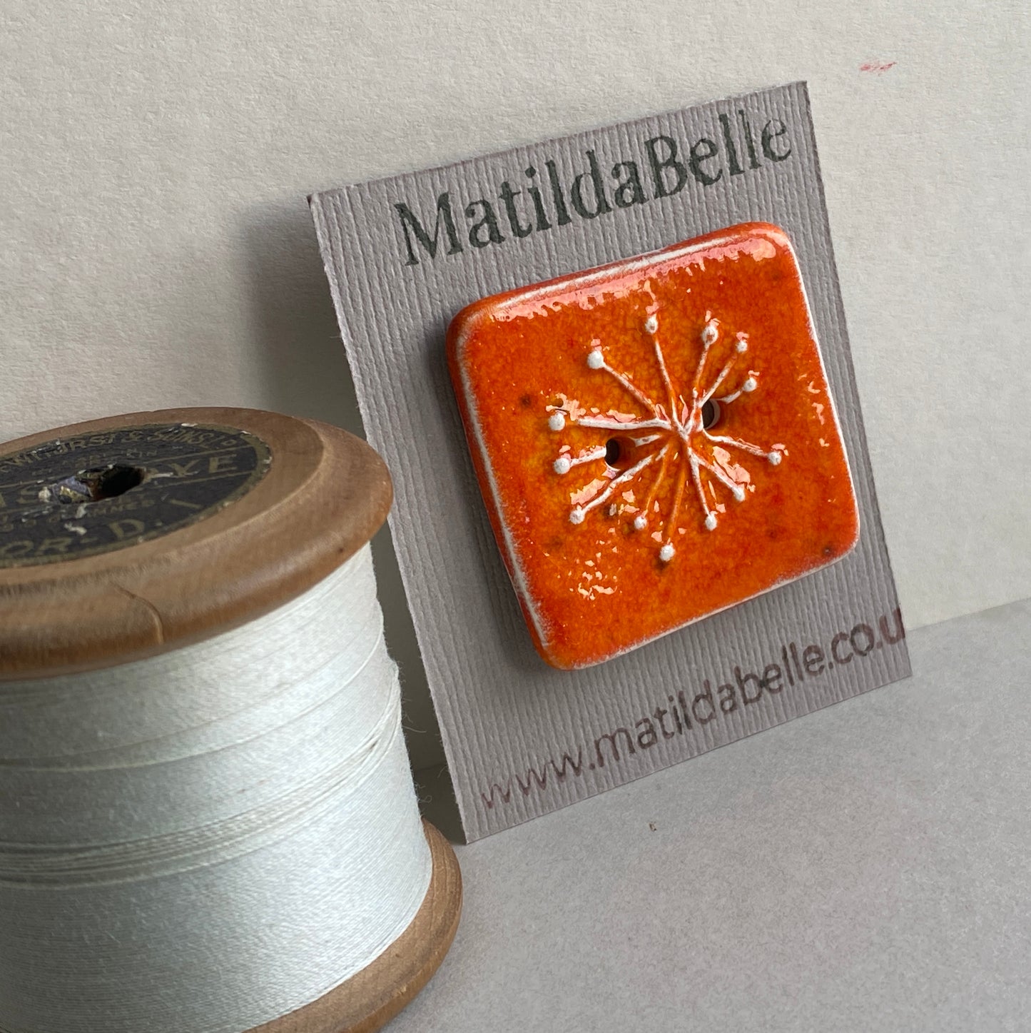 Button, Single Handmade Ceramic Square Seed Head Button 25mm