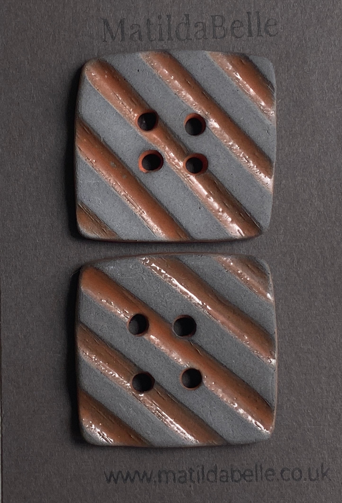 Ceramic 45mm Handmade Chunky Buttons Square set of two rippled orange