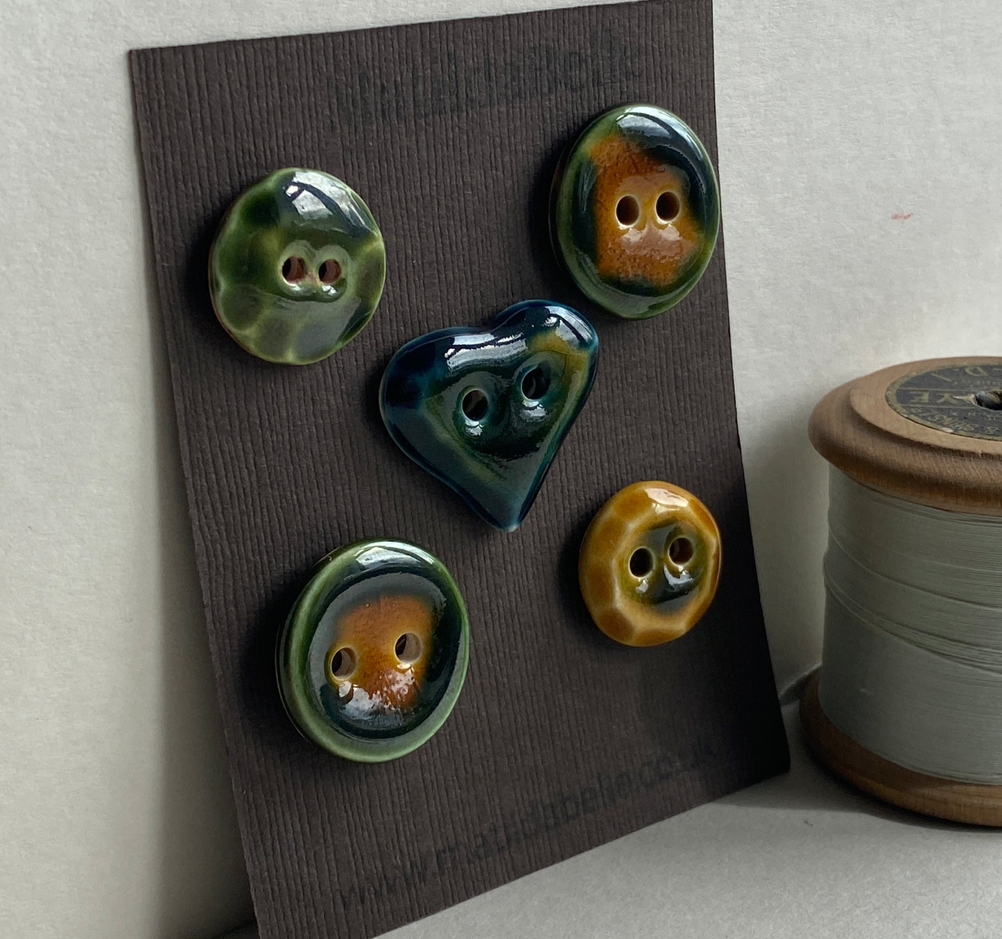 Buttons Mixed set of 5 handmade Ceramic Buttons Green mix