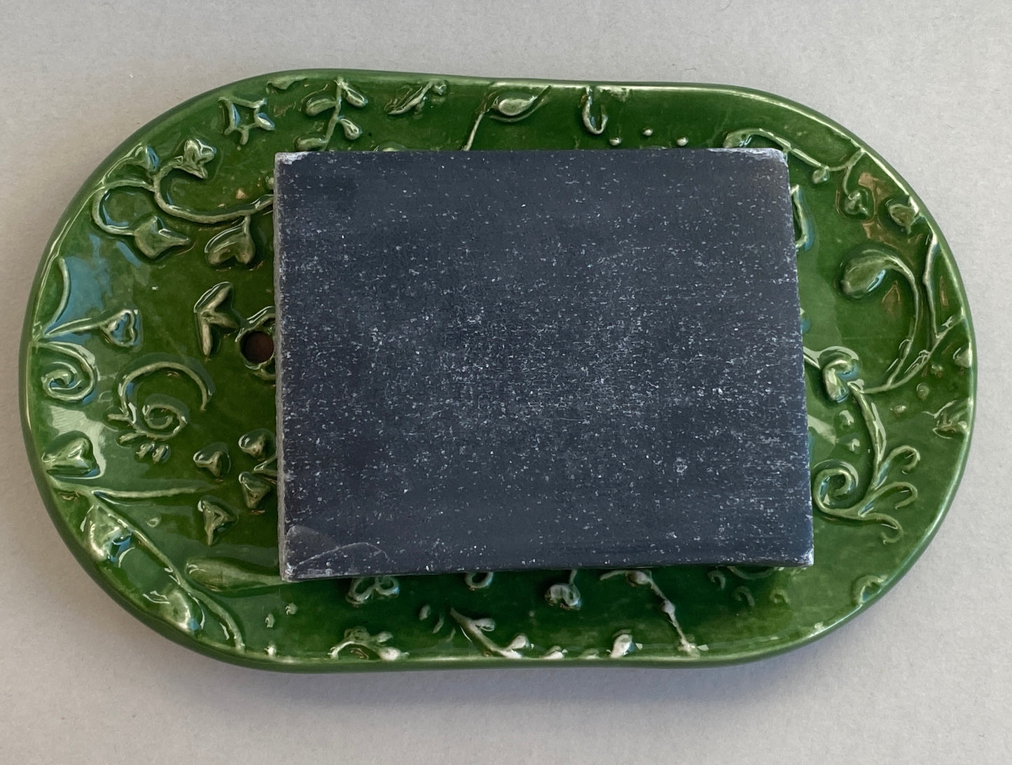 Handmade Oval Ceramic Botanical Soap Dish large
