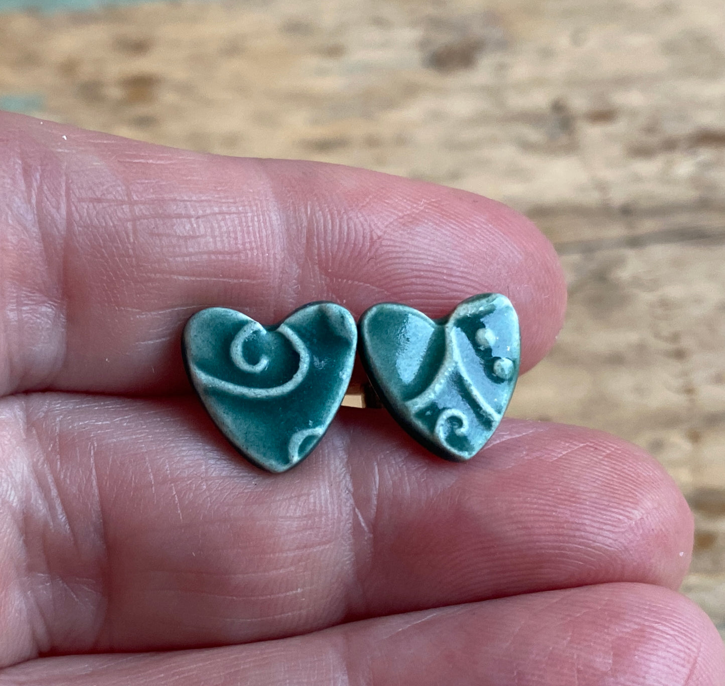 Handmade Heart stud Earrings, sterling silver, choice of colours