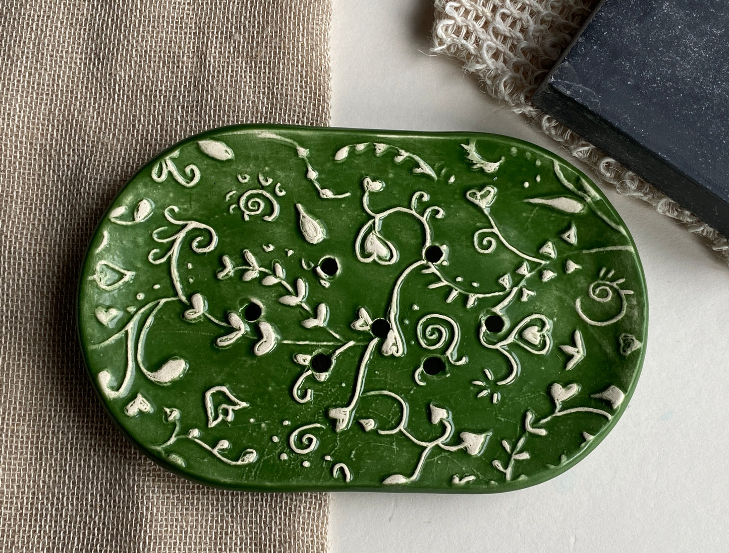 Handmade Oval Ceramic Botanical Soap Dishes large