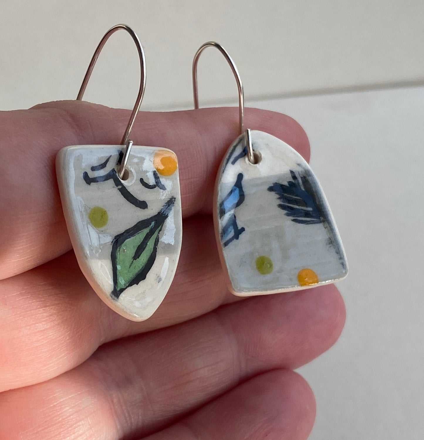 Botanical Ceramic Earrings Handmade Sterling Silver drops