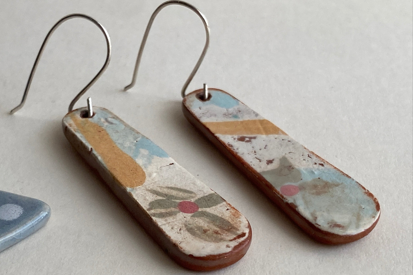 Vintage Botanical Clay Earrings sterling silver contemporary drops