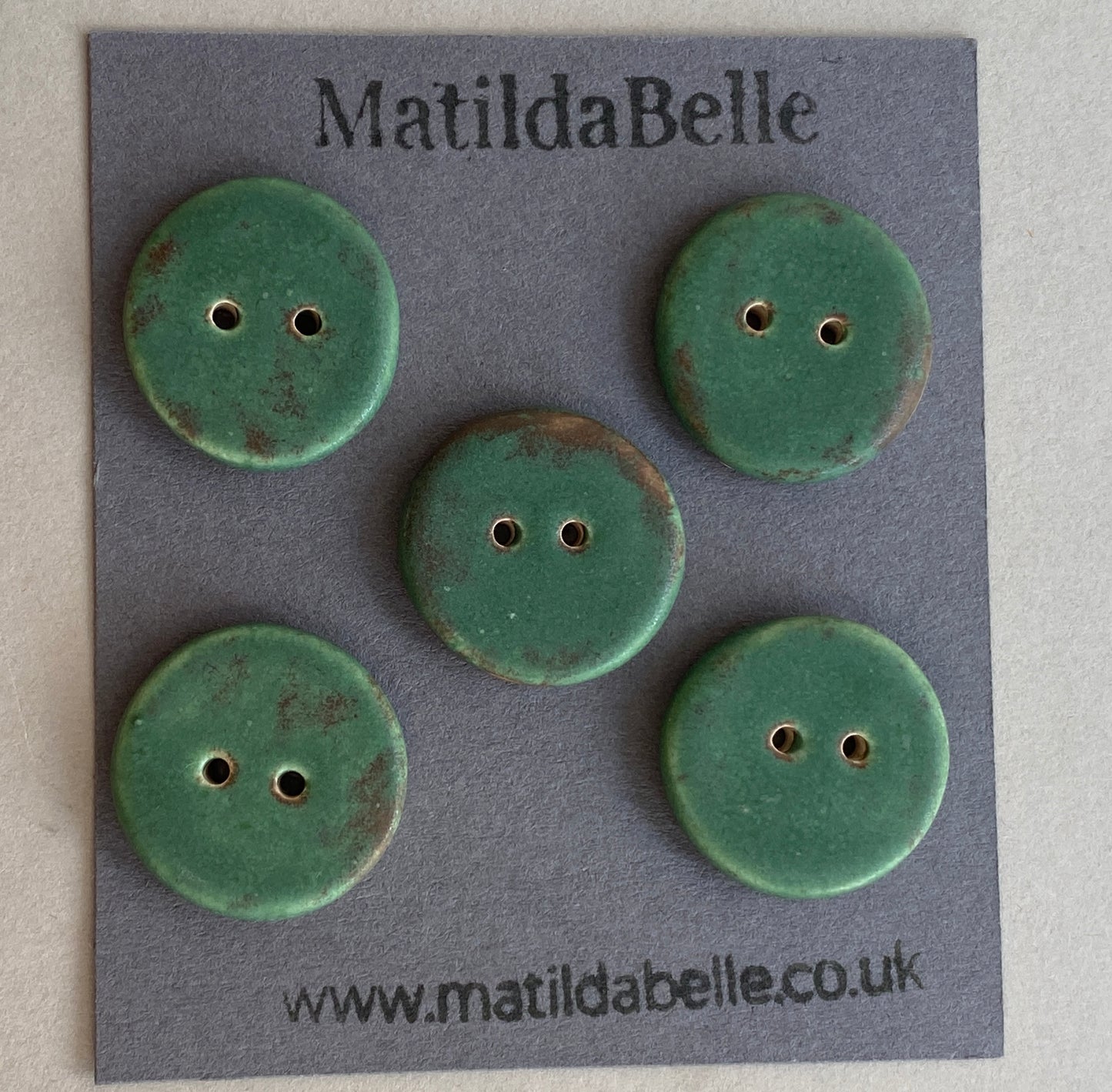 Buttons set of five round 22mm Green Handmade Ceramic Buttons