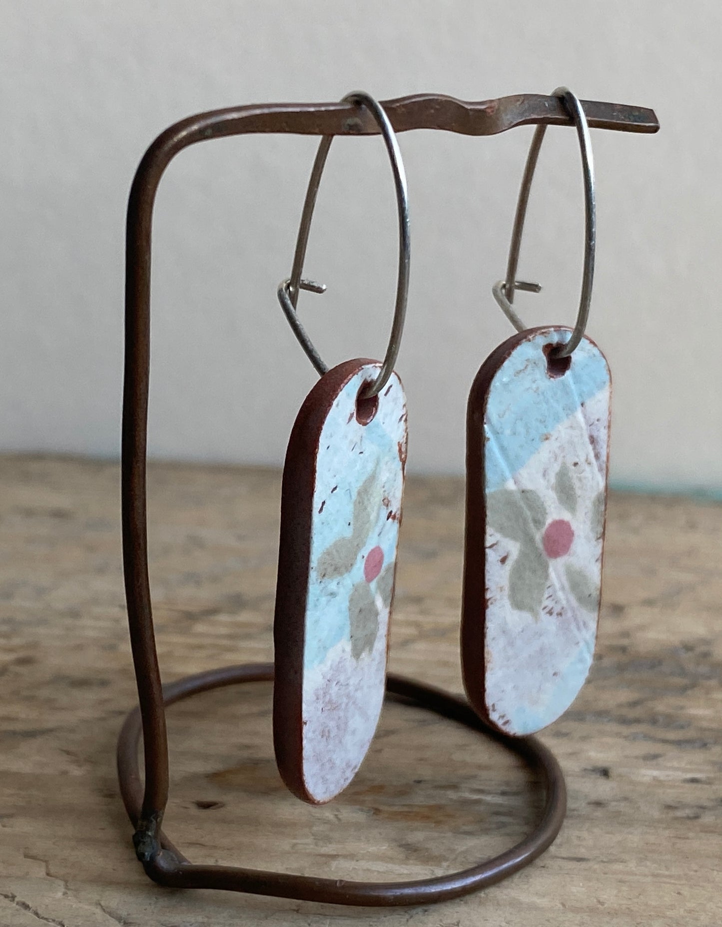 Vintage Botanical Clay Earrings sterling silver contemporary drops