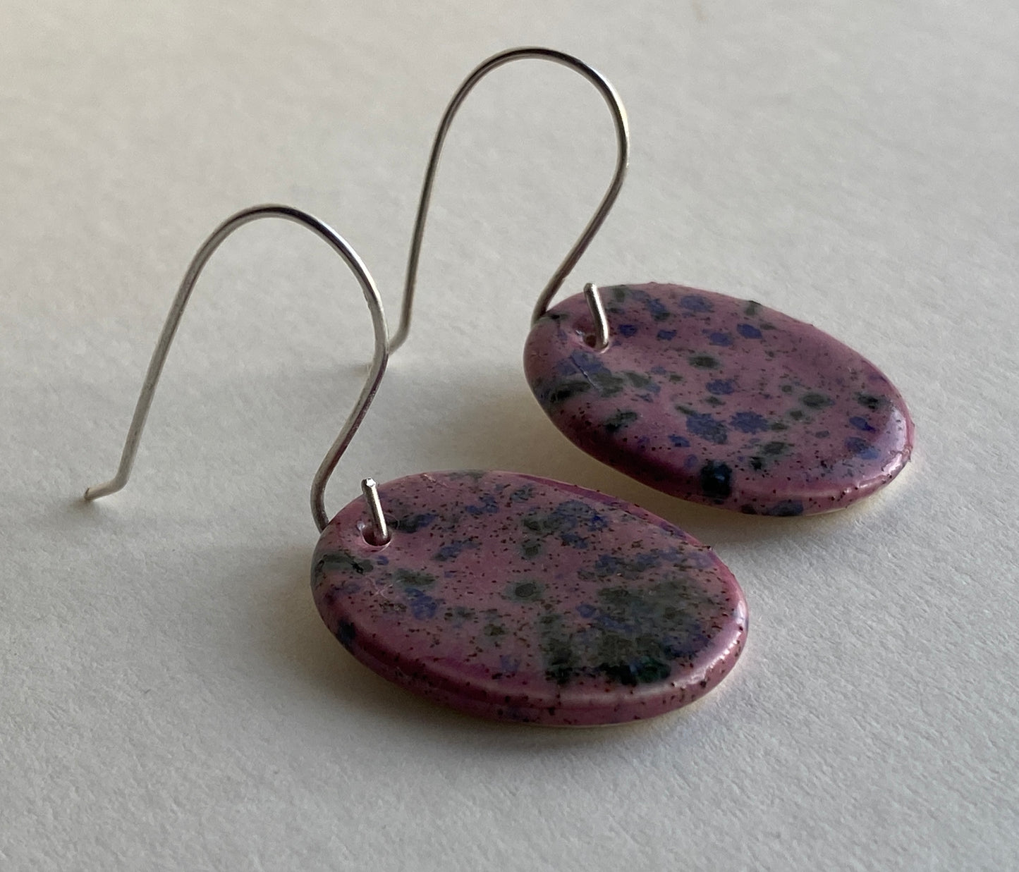 Ceramic Contemporary Dangle Earrings - Purple Blast Glaze - Handmade Recycled Silver Wires