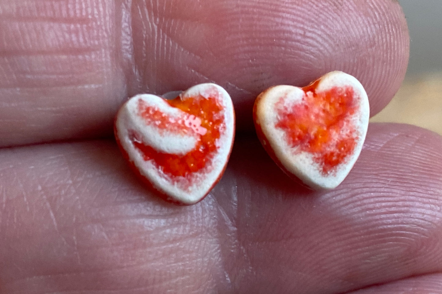 Tiny heart stud earrings, sterling silver, choice of colours