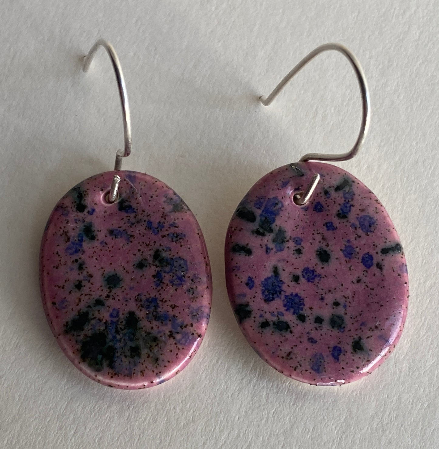 Ceramic Contemporary Dangle Earrings - Purple Blast Glaze - Handmade Recycled Silver Wires