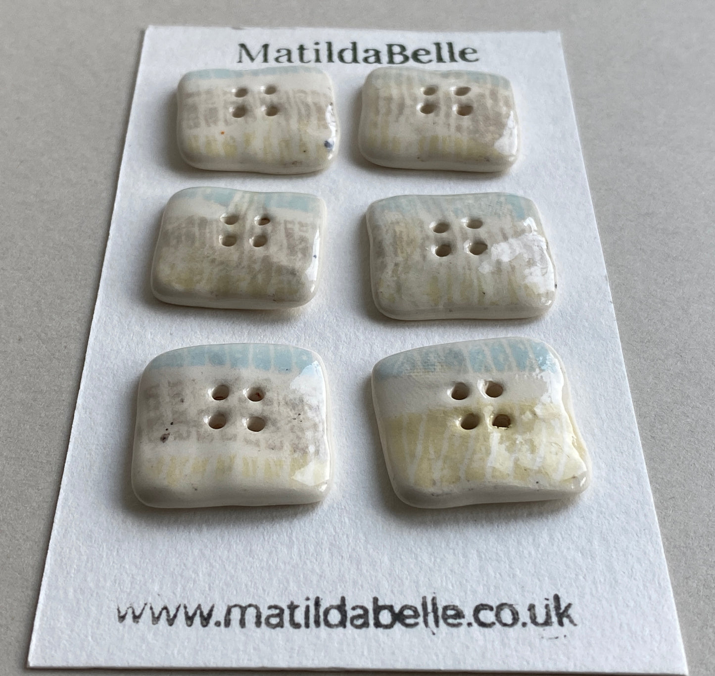 Buttons set of Six Square 25mm handmade Ceramic Buttons