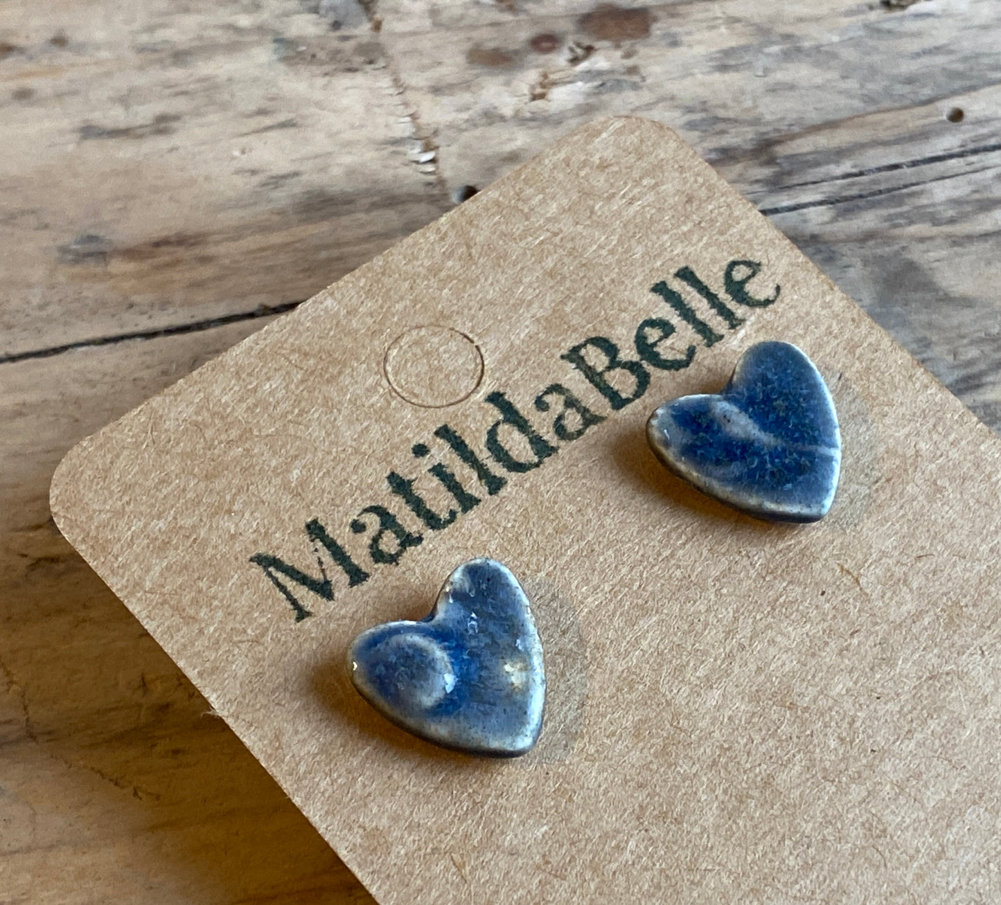 Handmade Heart stud Earrings, sterling silver, choice of colours