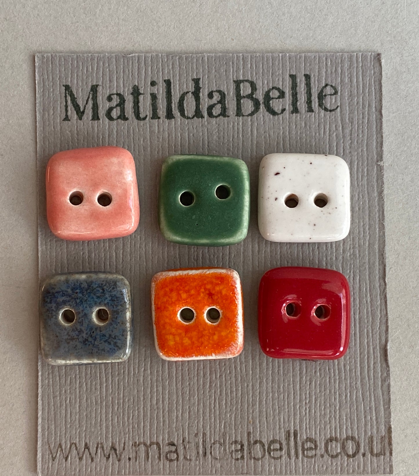 Buttons set of 6 tiny Square handmade ceramic Buttons 13mm