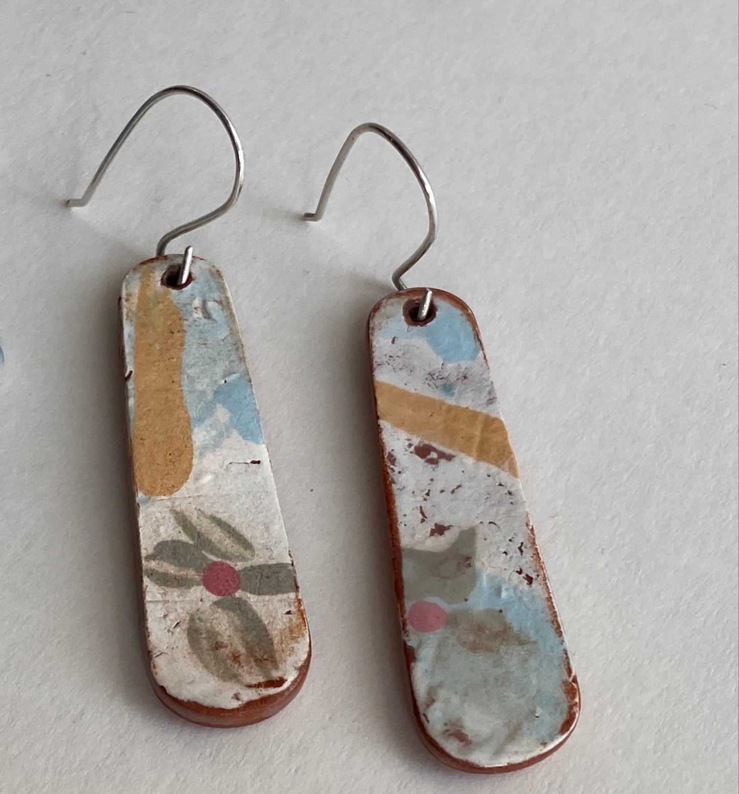 Vintage Botanical Clay Earrings sterling silver contemporary drops