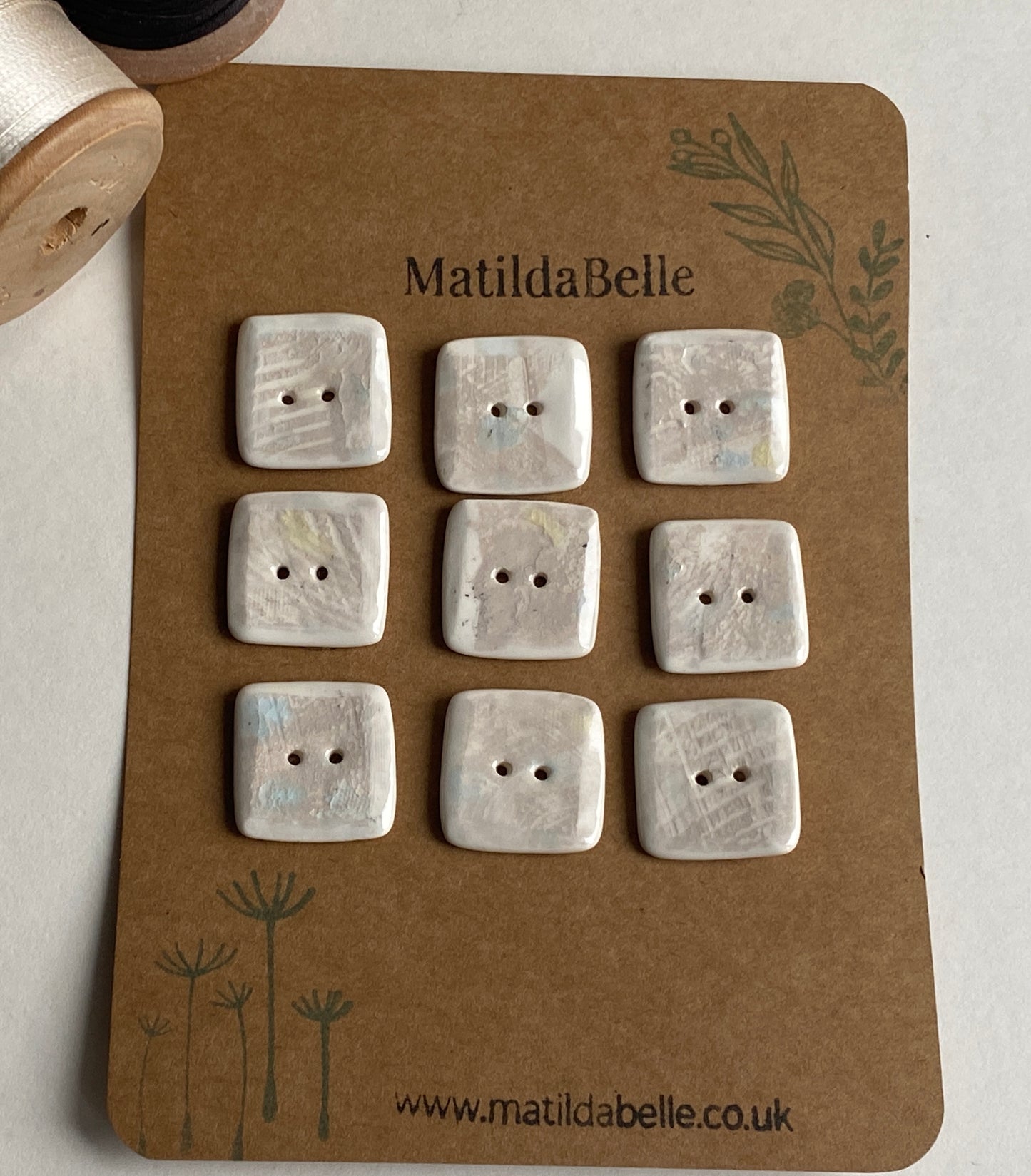 Buttons set of 9,  22mm Handmade Square Ceramic Buttons