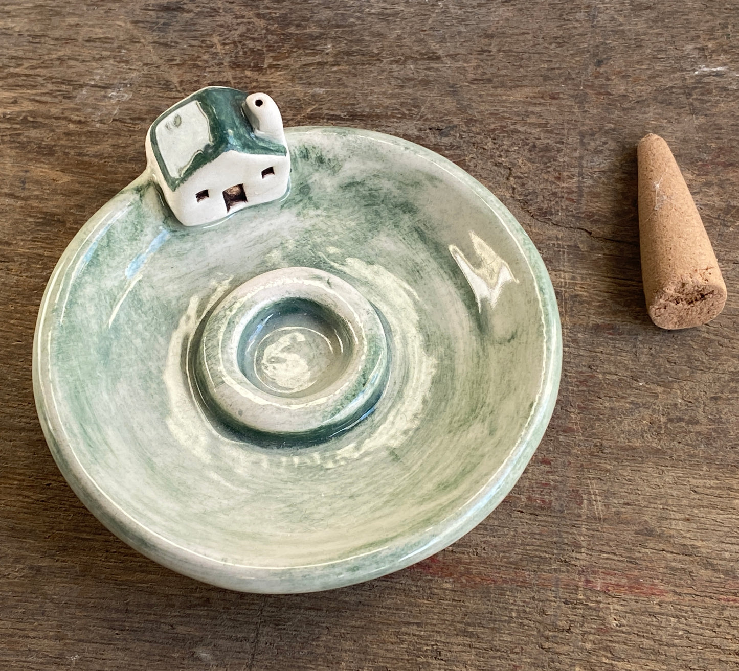 Incense cone holder with little cottage