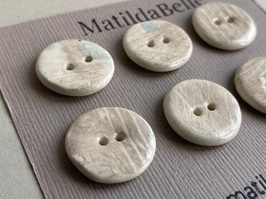 Buttons set of Six 18mm Handmade Round Ceramic Buttons