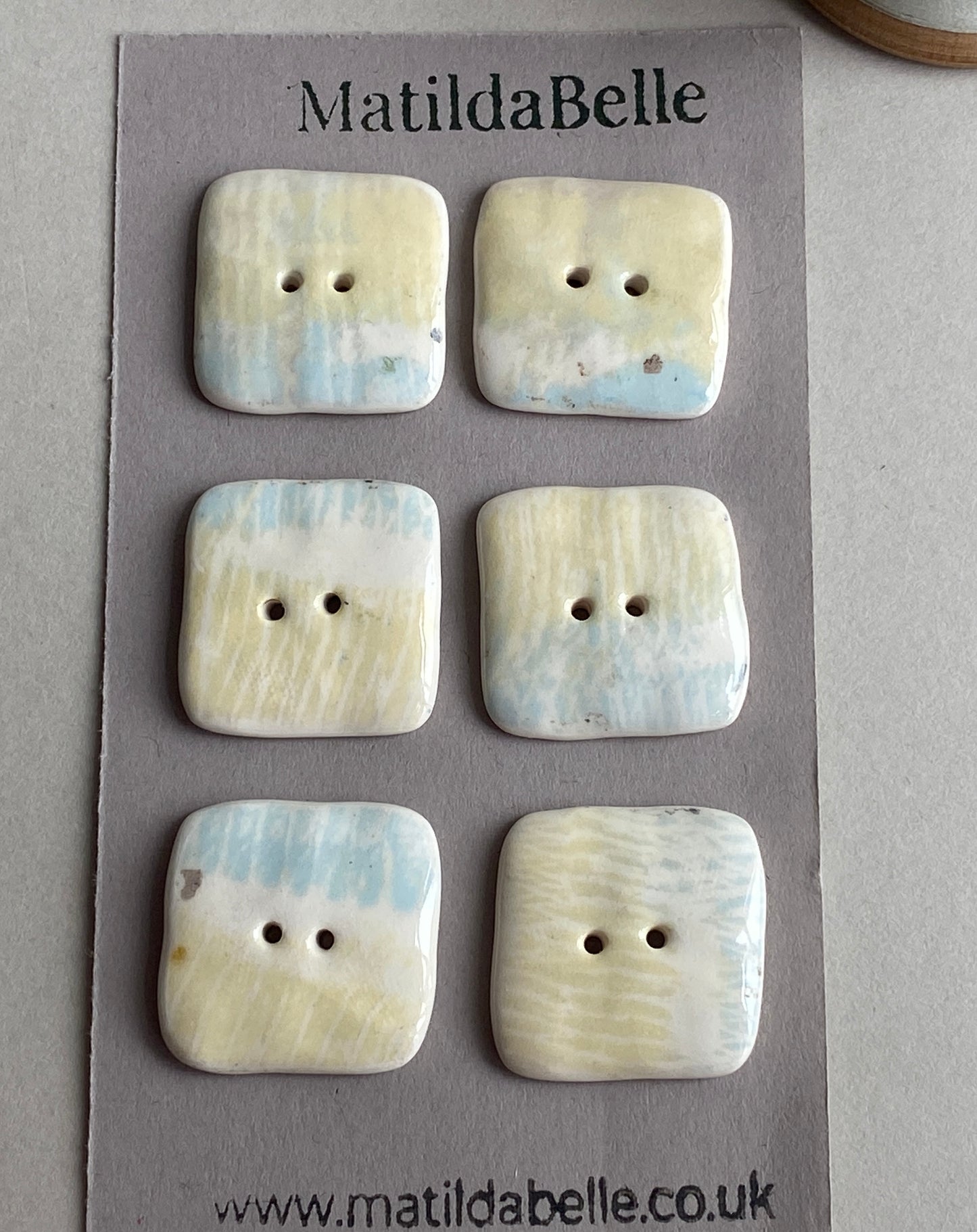 Buttons set of 6 Large 25mm Handmade Square Ceramic Buttons