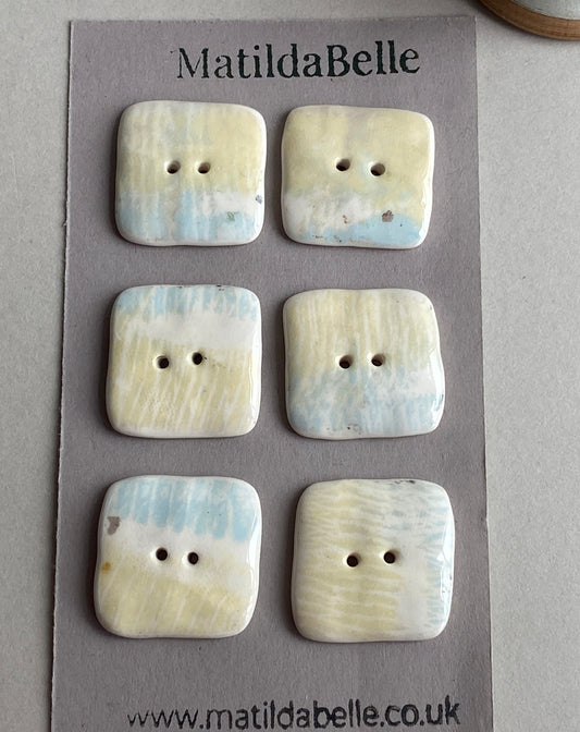 Buttons set of 6 Large 25mm Handmade Square Ceramic Buttons