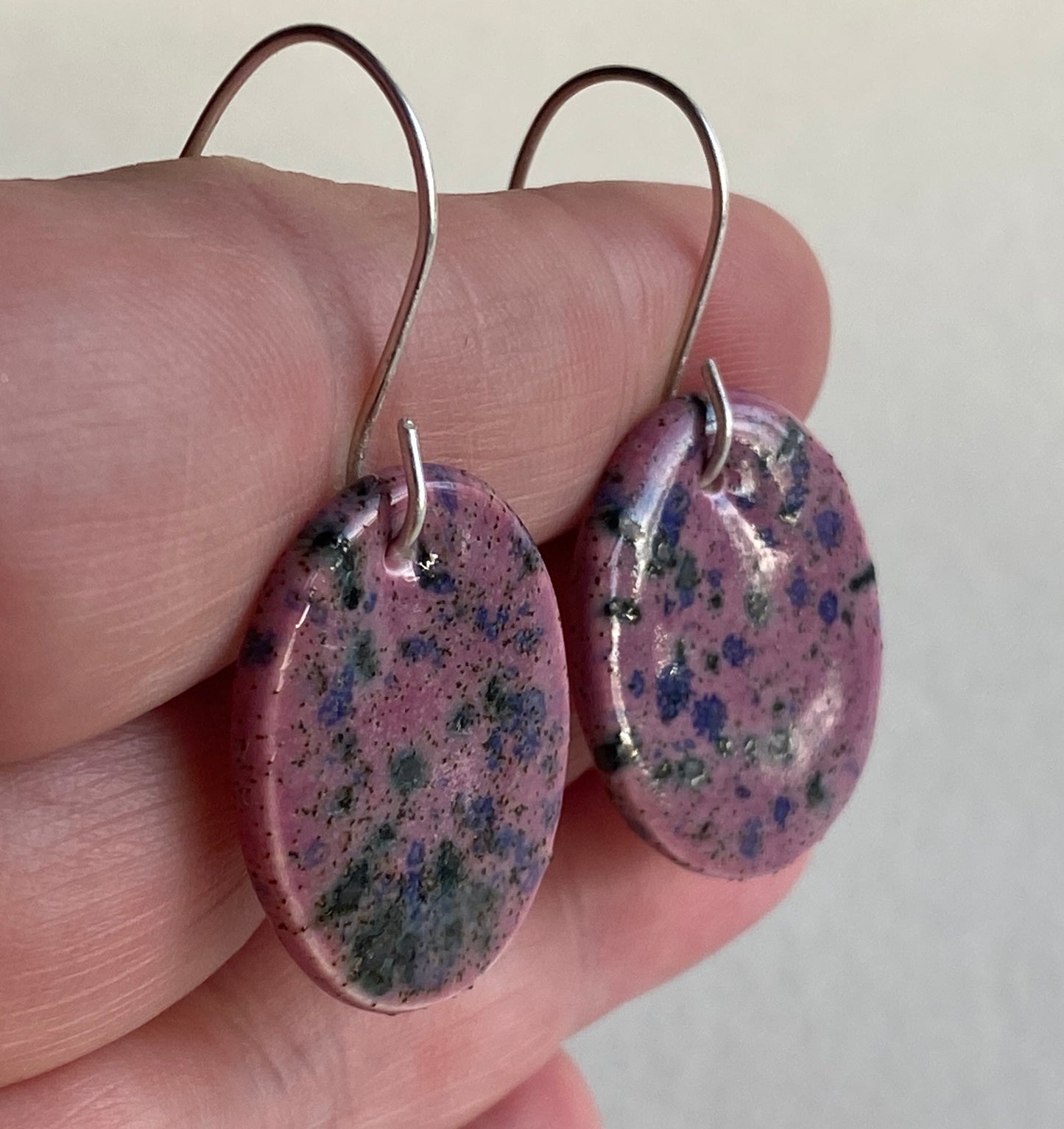 Ceramic Contemporary Dangle Earrings - Purple Blast Glaze - Handmade Recycled Silver Wires