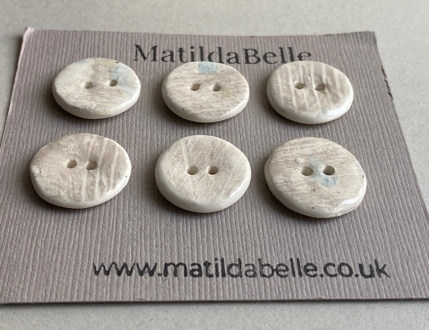 Buttons set of Six 18mm Handmade Round Ceramic Buttons