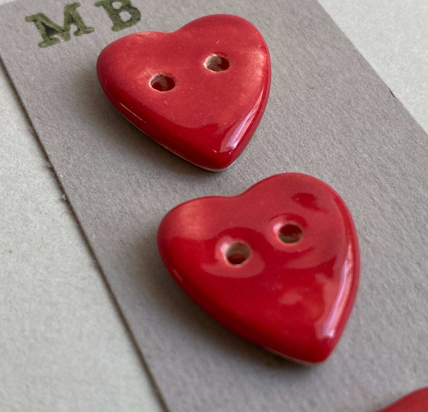 Buttons set of five Hearts 18mm handmade ceramic buttons