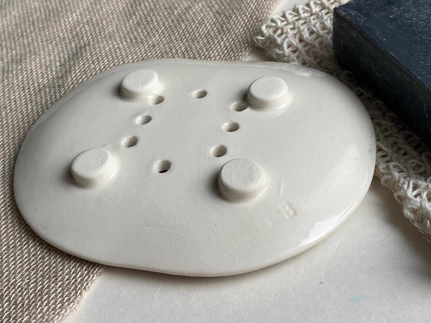 Handmade Ceramic Soap Dish with Botanical details