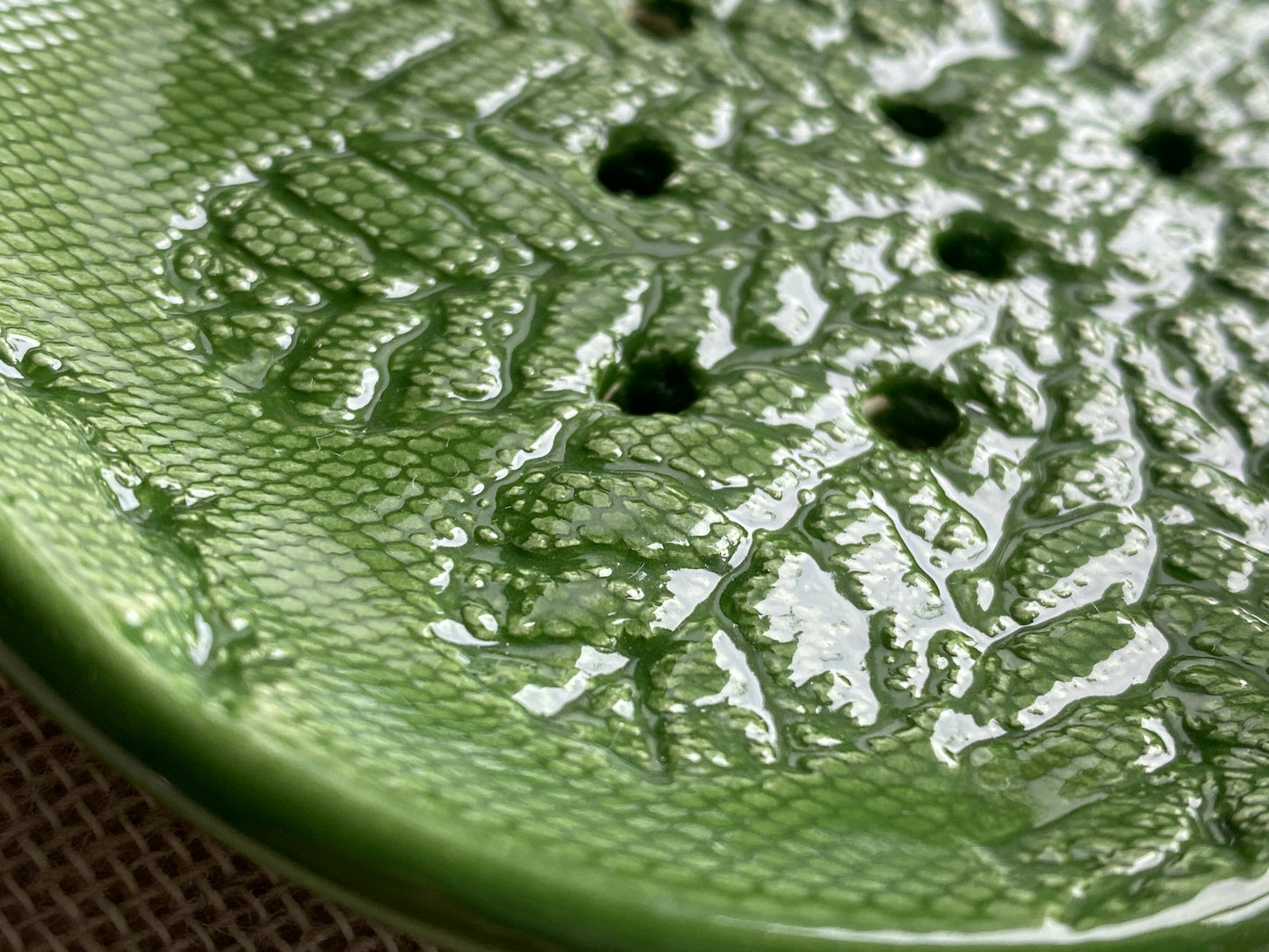 Handmade soap Dish with drainage rich green