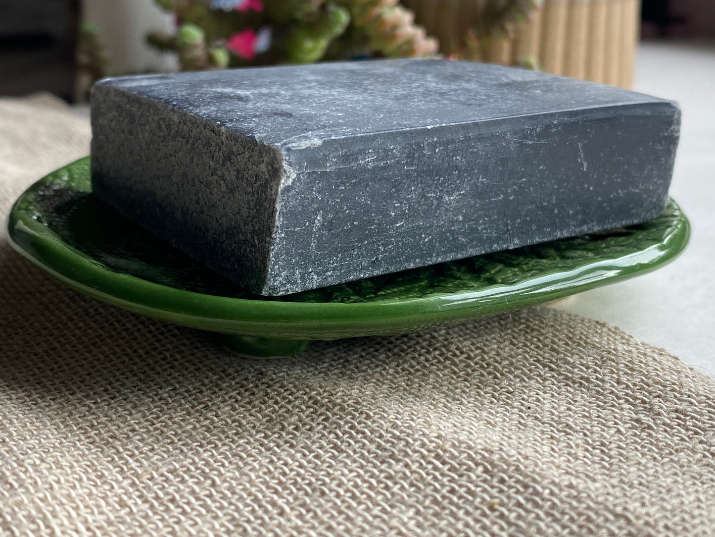 Handmade soap Dish with drainage rich green