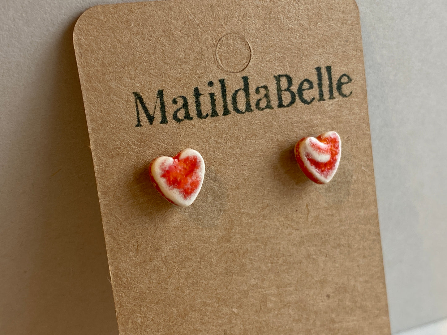 Tiny heart stud earrings, sterling silver, choice of colours