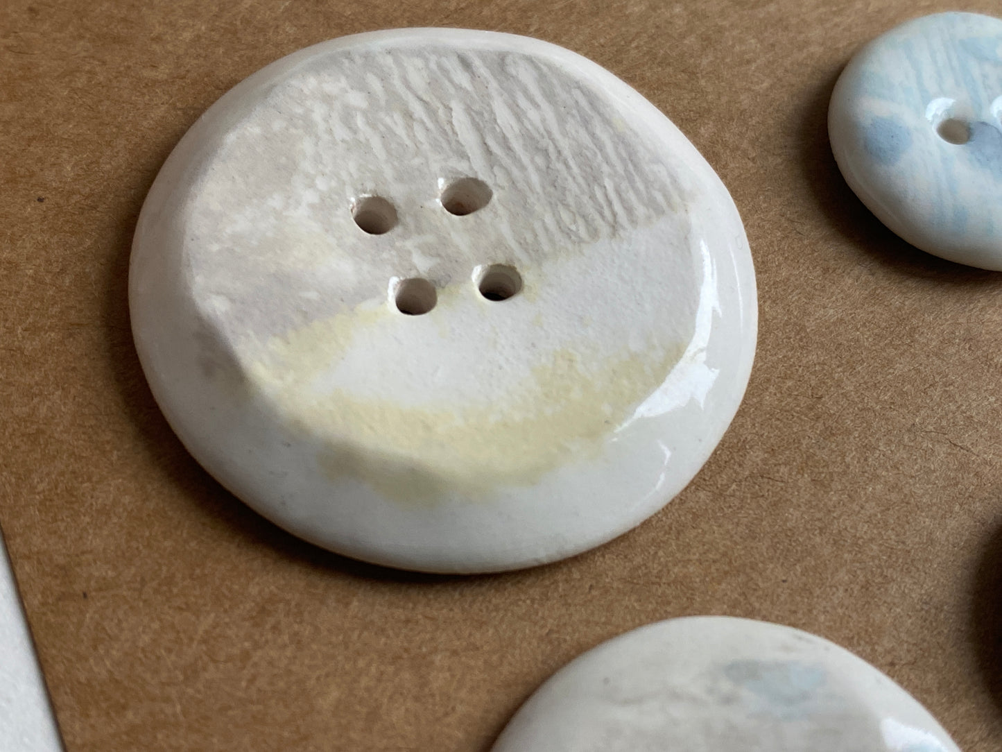 Buttons set of 9,  Mixed size Handmade Mono Printed  Ceramic Buttons
