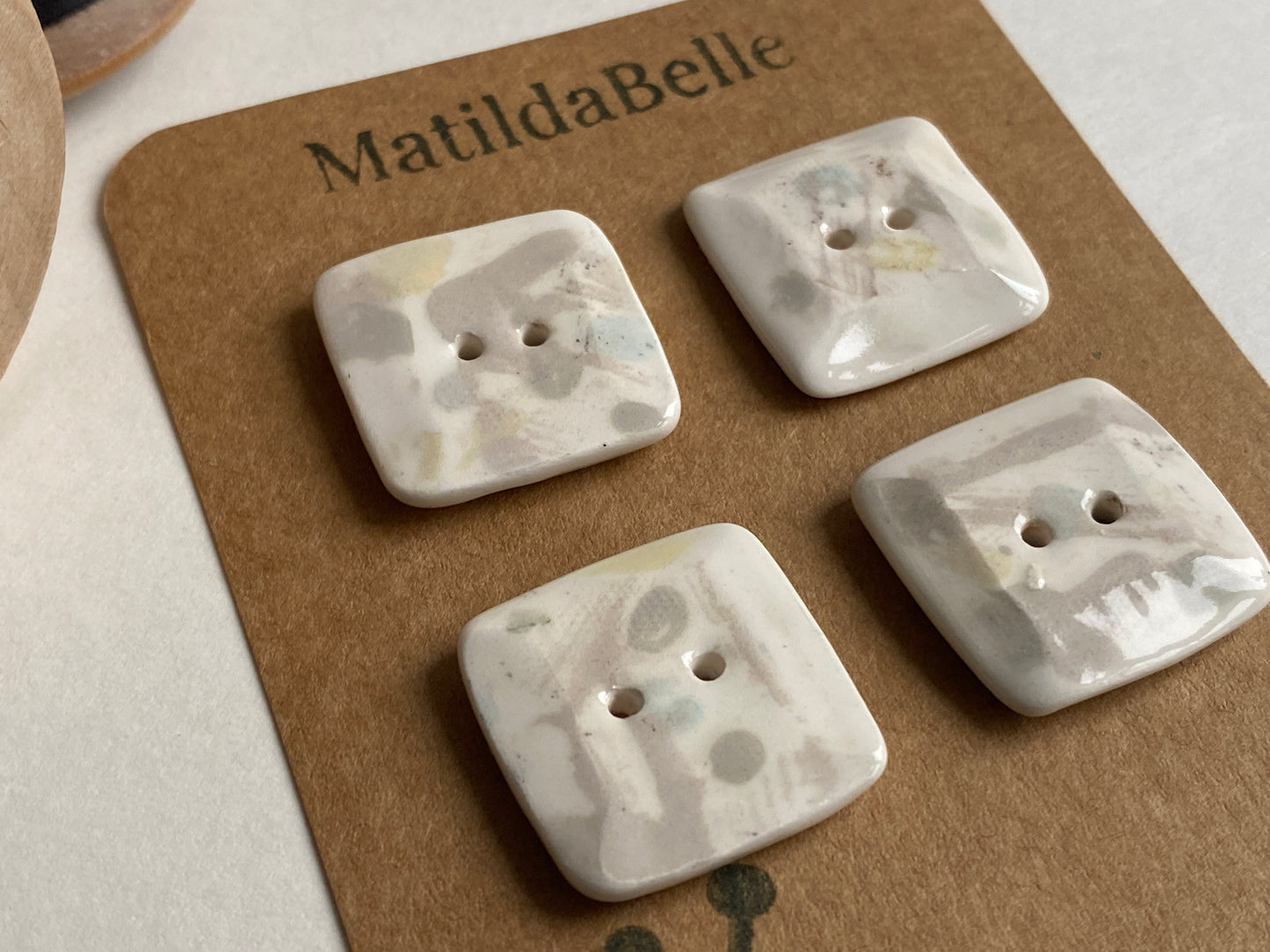 Buttons set of 4, 22mm Handmade Square Ceramic Buttons