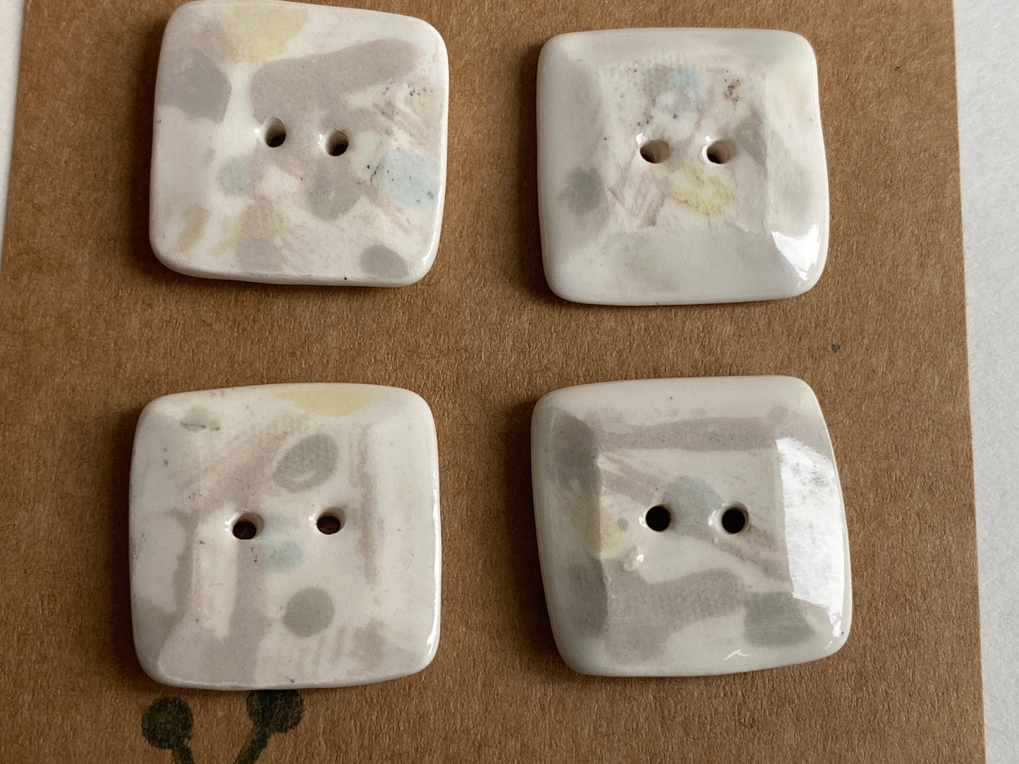 Buttons set of 4, 22mm Handmade Square Ceramic Buttons