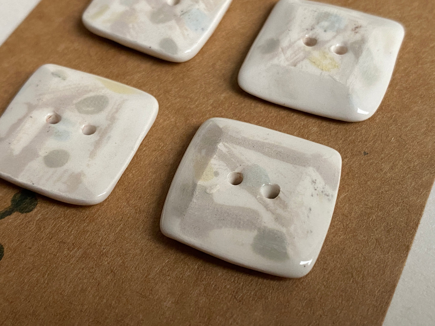 Buttons set of 4, 22mm Handmade Square Ceramic Buttons